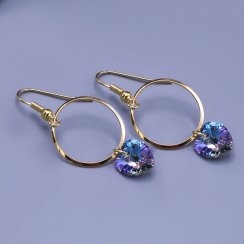 Kruhové pozlacené náušnice s modrým kamínkem Swarovski