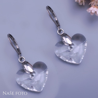 Náušnice Swarovski srdíčka 18mm Love Heart čirá