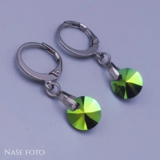 Dětské náušnice z chirurgické oceli se Swarovski krystaly – metalická zelená