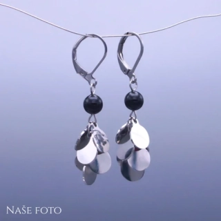 Visací náušnice z chirurgické oceli s černou perlou Swarovski
